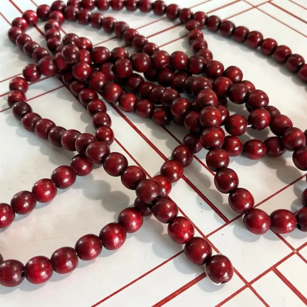 Vintage Bright Red Wooden Bead Garland 8.5 Ft Rustic Farmhouse Decor.